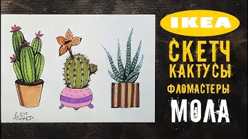 фломастеры Икея МОЛА тест на картоне || скетч кактусы|| как нарисовать кактус?