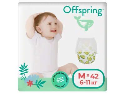 Подгузники-трусики Offspring, M 6-11 кг, 42 шт. авокадо, р.3 (размер М)-0