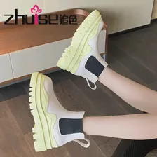 🛍 Новинка 2021 г., короткие сапоги V Lajia цвета авокадо-зеленого цвета на толстой подошве, женские флуоресцентные зеленые ботинки челси с большой головой